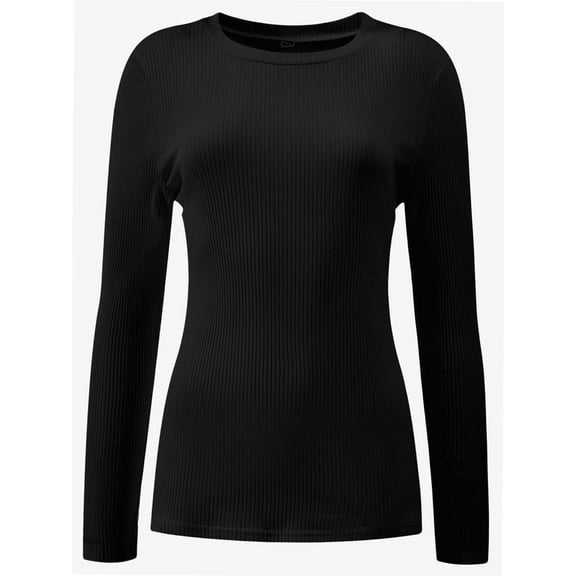 Womens Pullover Long Sleeve Crewneck Shirts Ribbed Knit Slim Fitted Casual Jumper Tops