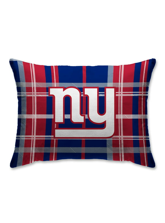 New York Giants Plaid Plush Sherpa Bed Pillow - Blue