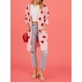 thumbnail image 5 of Arvbitana Women's Knit Long Cardigans Heart Print Long Sleeve Open Front Sweater Coat with Pockets Ladies Casual Warm Knitwear Outerwear for Streetwear, 5 of 7