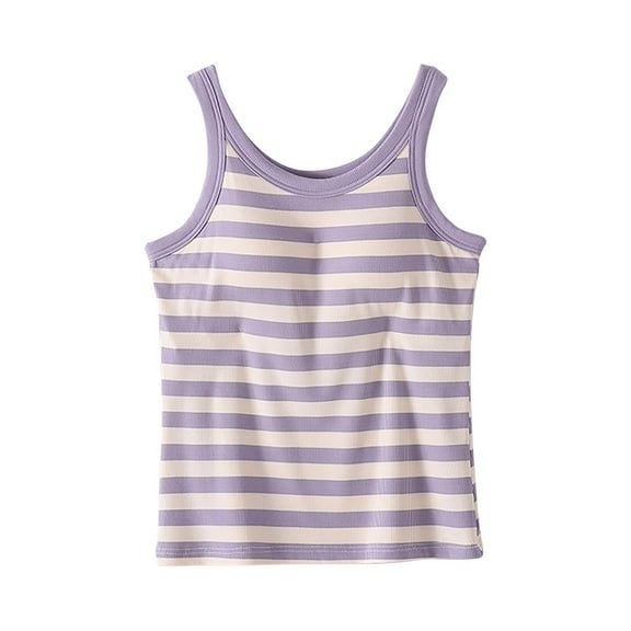 Timegard Womens Tank Tops with Built in Bra Striped Scoop Neck Undershirts Casual Sleeveless Shirts Top