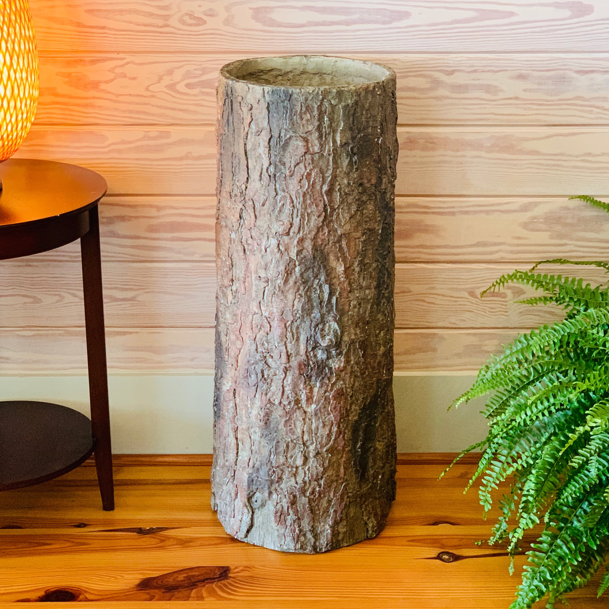 Country Corner Vintage Farmhouse Tree Stump Garbage Bin. Unique Rustic