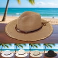 thumbnail image 3 of FUZHIQ Cowboy Straw Hat for Men Women Frayed Brim Woven Fedora Sun Hat Vintage Summer Cap for Outdoor Beach Vacation Travel,One Size, 3 of 4