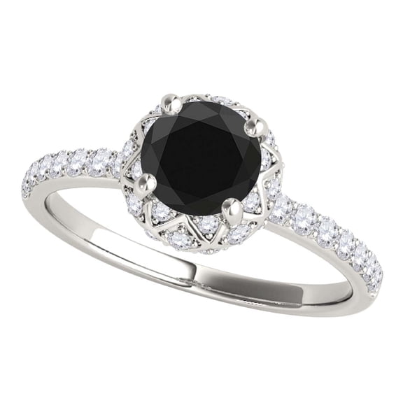 Mauli Jewels 1.25 Carat Black Diamond Engagement Ring for Women – Wedding Ring in 14K White Gold