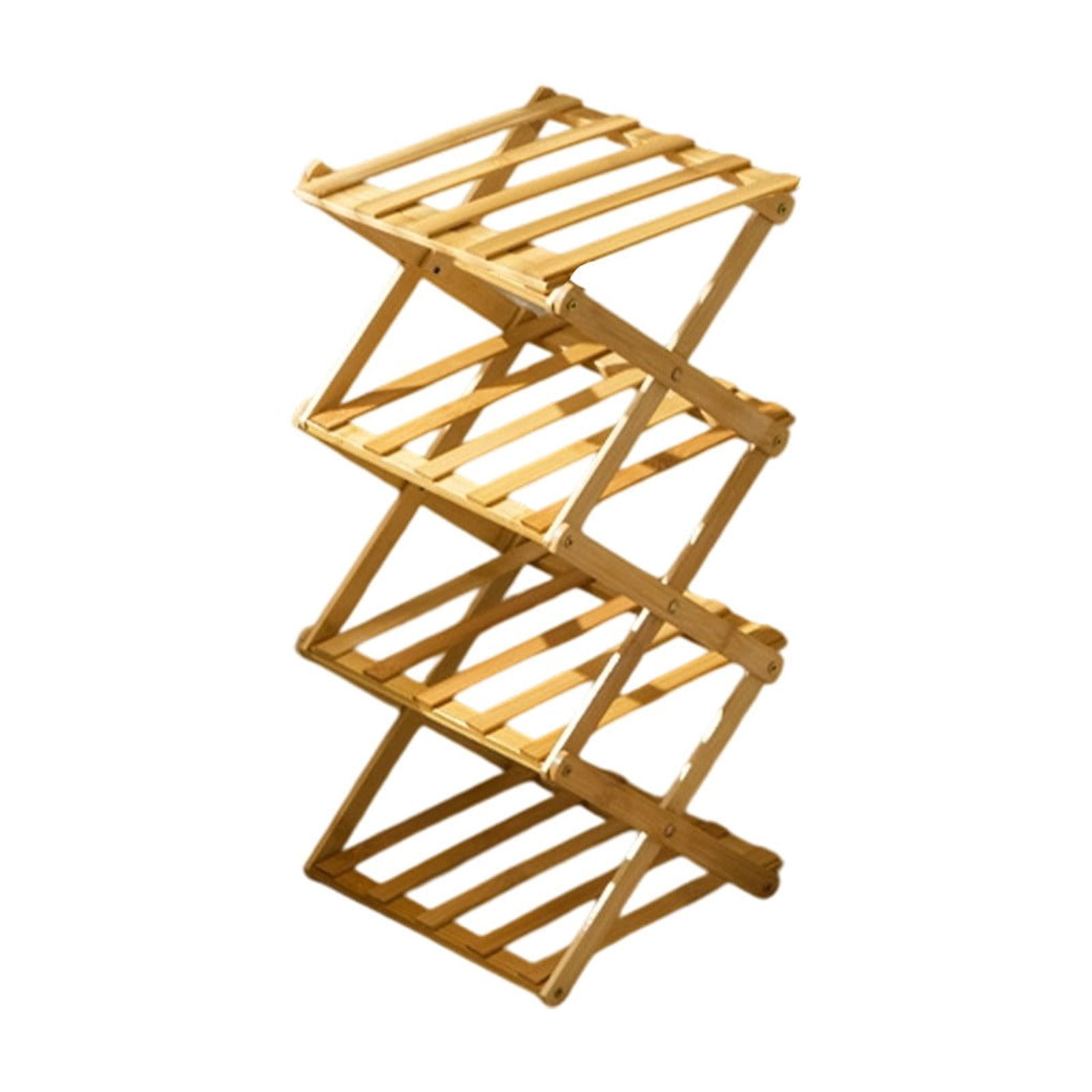 Foldable Wooden Shoe Rack, No Assembly Multi-Tier Entryway Space-Saving Shoe Organizer for Home