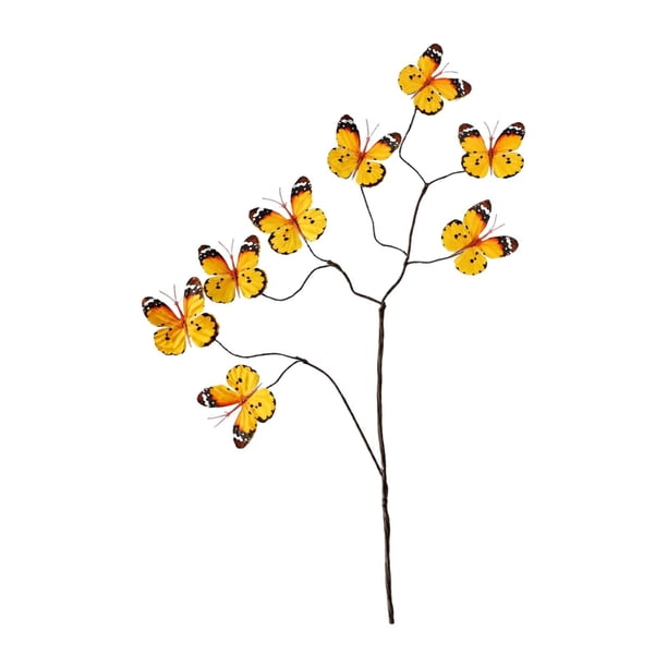 Arreglo floral con ramas de mariposas artificiales, decoración con tallos de ramas simuladas Amarillo Negro