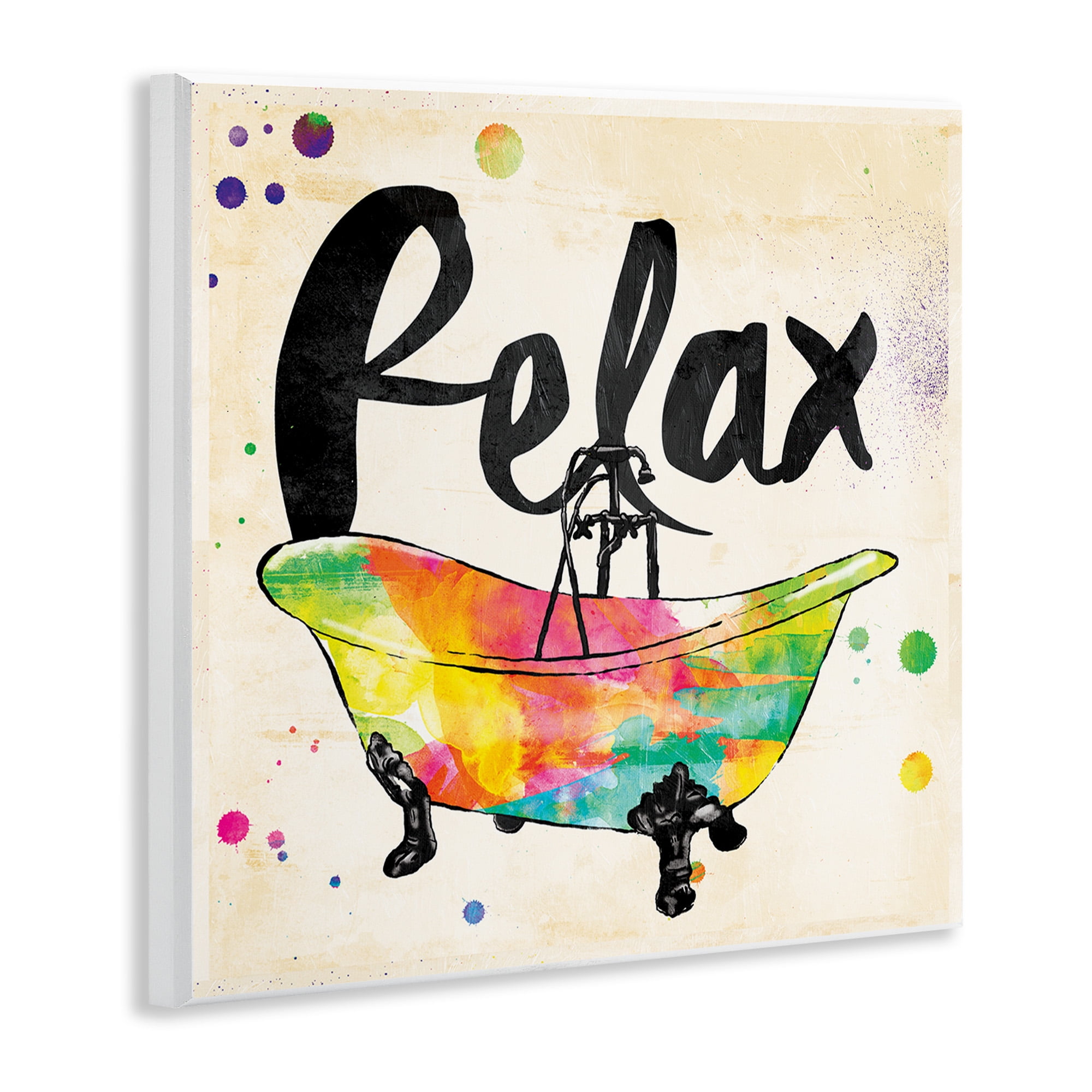 Stupell Industries Relax Rainbow Colors Icon Bath Typography Painting Unframed Art Print Wall Art, 12 x 12