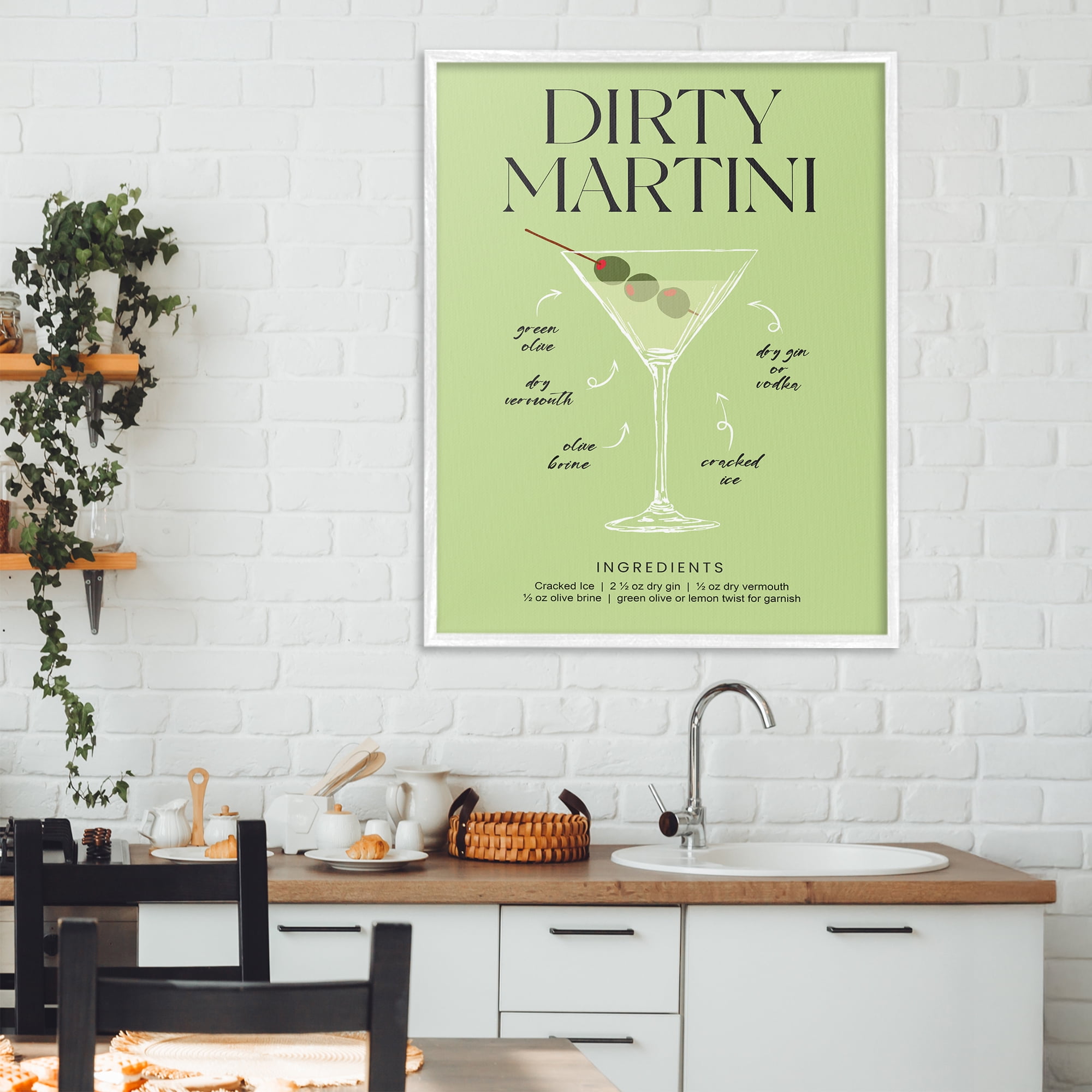 Stupell Industries Dirty Martini Green Recipe White Framed Giclee Art, design by Lettered and Lined