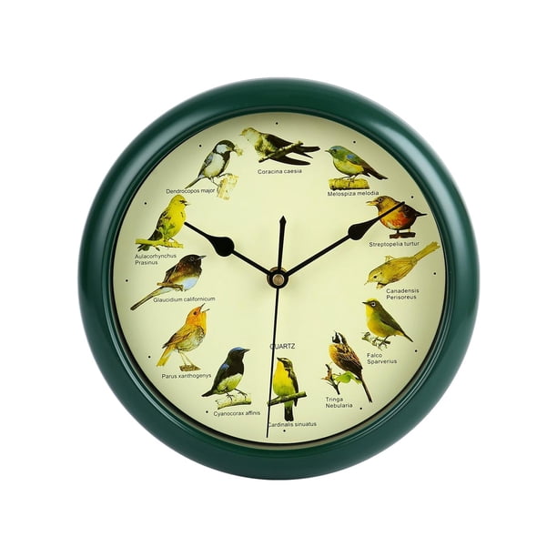Reloj Colgante de Pared con Diseño de Pájaros Musicales, Decoración de Habitación, Marco Verde Decorativo, Reloj con Melodía para Dormitorio, Regalo D