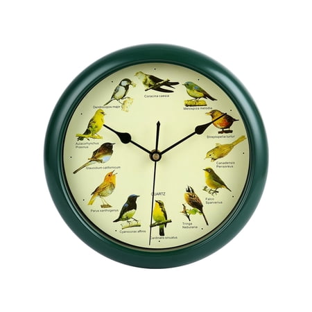 yotijay 10inch Singing Wild Bird Wall Clock Melody Clock Decorative Green Frame for Home