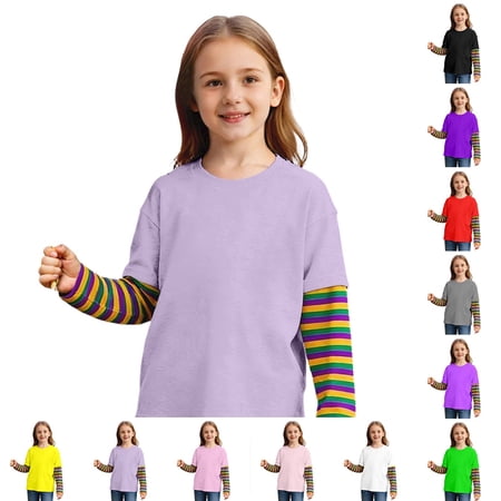 KKBOTIVE Striped Long Sleeve Top for Girls Boys Casual Crew Neck Sweatshirt Color Block T Shirt Kids Fashion Clothing White Size: 3-4 Years
