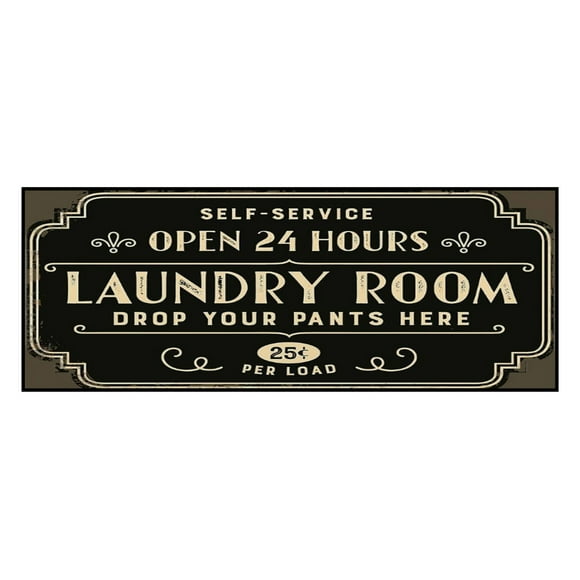 Long Laundry Room Mat with "SELF SERVICE LAUNDRY OPEN 24 HOURS" 16"x47", Non Slip Heavy Duty Rug, Plush Velvet Floor Mat for Utility Room, Machine Washable PVC Backing