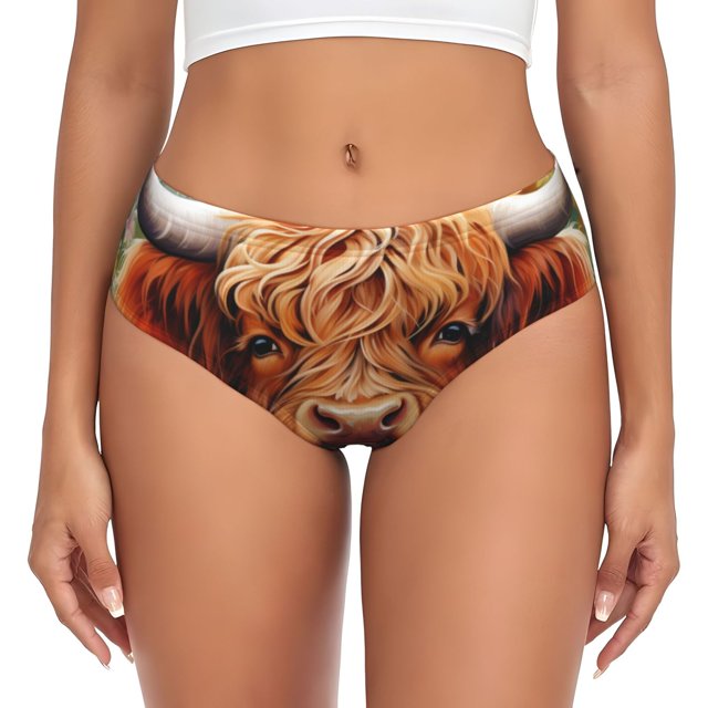 Fotbe Countryside Colorful Floral Cow Calzones Estampados para Mujer – Ropa Interior de Algodón, Cómoda, Suave y Elástica-3X-Large
