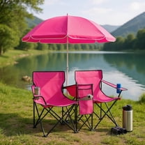 Topcobe Portable Folding Picnic Double Chair With Removable Umbrella, Outdoor Camping Equipment for Travel, Picnic, Party-Pink