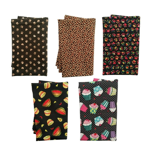 GUOOL Quilting Fabric, 5pcs Cotton Craft Fabric Bundle Patchwork Pre-Cut Quilt Squares Coffee
