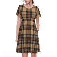 thumbnail image 1 of Fotbe khaki coffee plaid Vestido Largo de Moda para Mujer, Vestido Tipo Camiseta con Manga Corta y Estilo Casual a Rayas y Bloques de Color, 1 of 6
