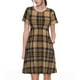thumbnail image 1 of Balery khaki coffee plaid Vestidos sueltos de manga corta para mujer, vestidos de verano 2025, vestidos casuales de corte A con vuelo., 1 of 6