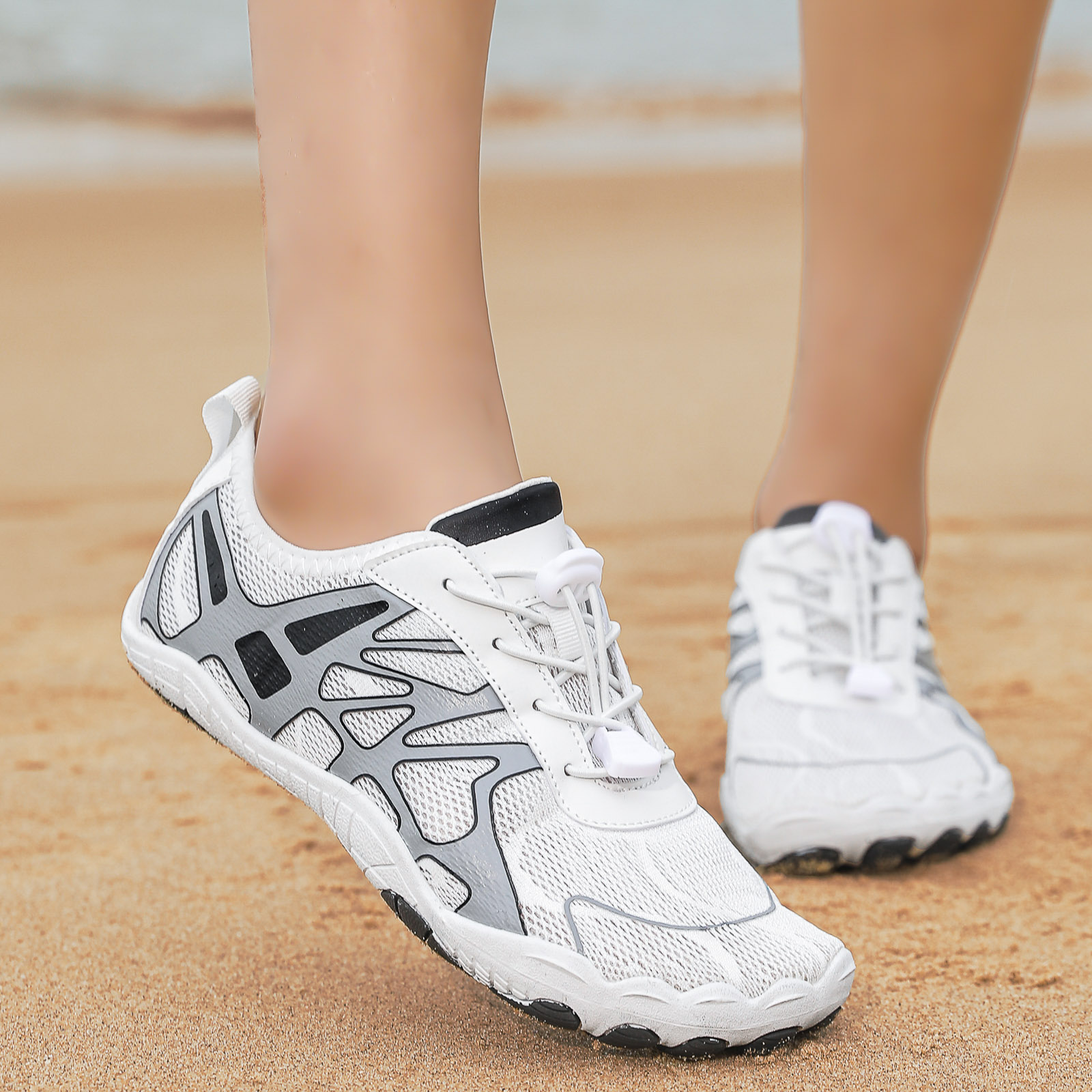 Barefoot Shoes for Women Mens QuickDry Water Shoes Lightweight Non Slip Athletic Hiking Shoes Breathable Slip On Sneakers White Size 9