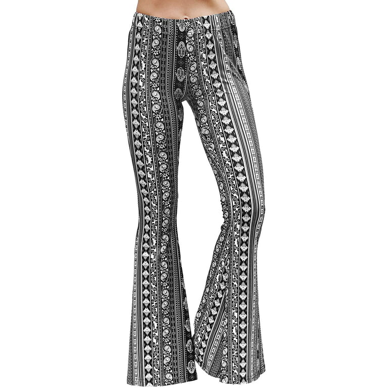 Daisy Del Sol High Waist Gypsy Comfy Yoga Ethnic Tribal Stretch Palazzo 70s  Bell Bottom Fit to Flare Pants 