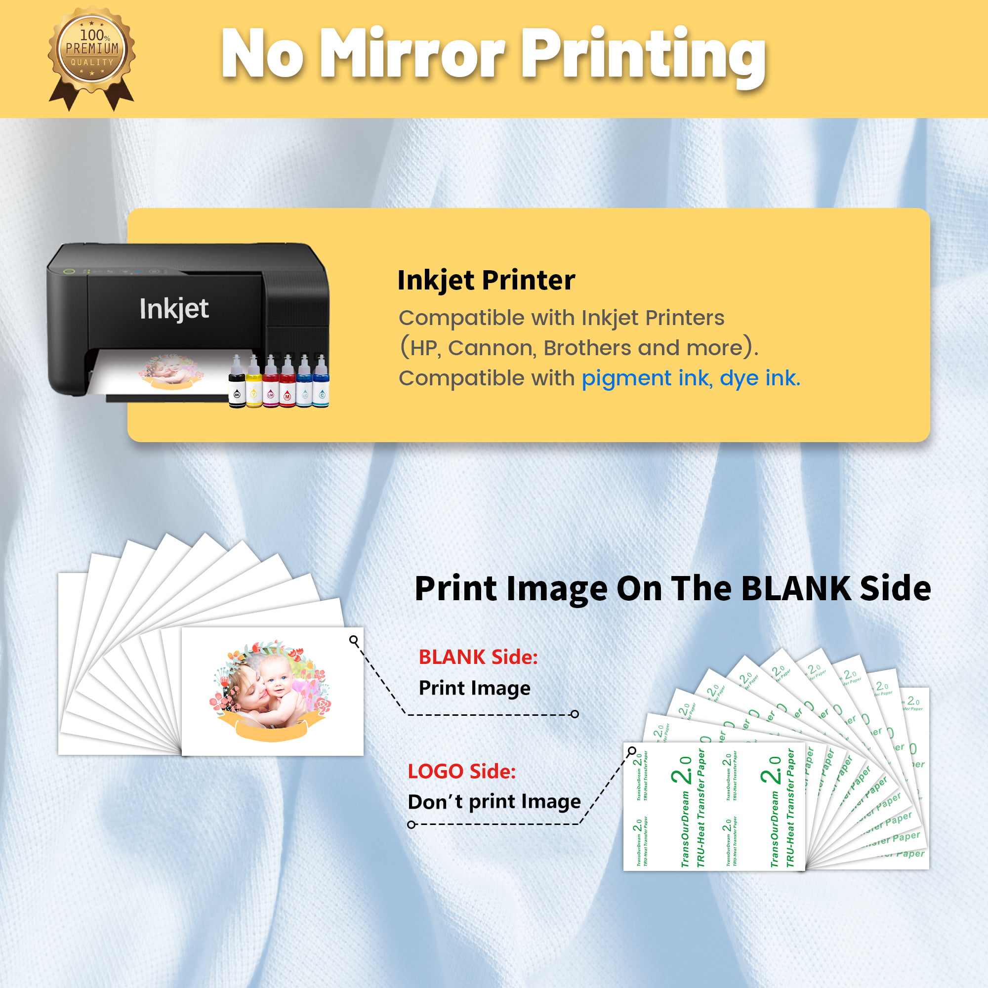 TransOurDream Heat Transfer Paper Vinyl for Light Fabrics, Inkjet