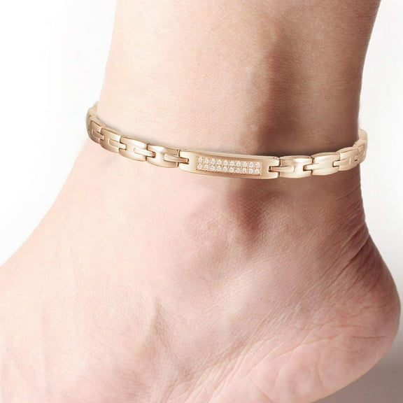 Wollet Stainless Steel Ankles for Women, Magnetic Anklets with Cubic Zirconia, Ankle Bracelets with 3500 Gauss Magnets, Jewelry Gift for Mom