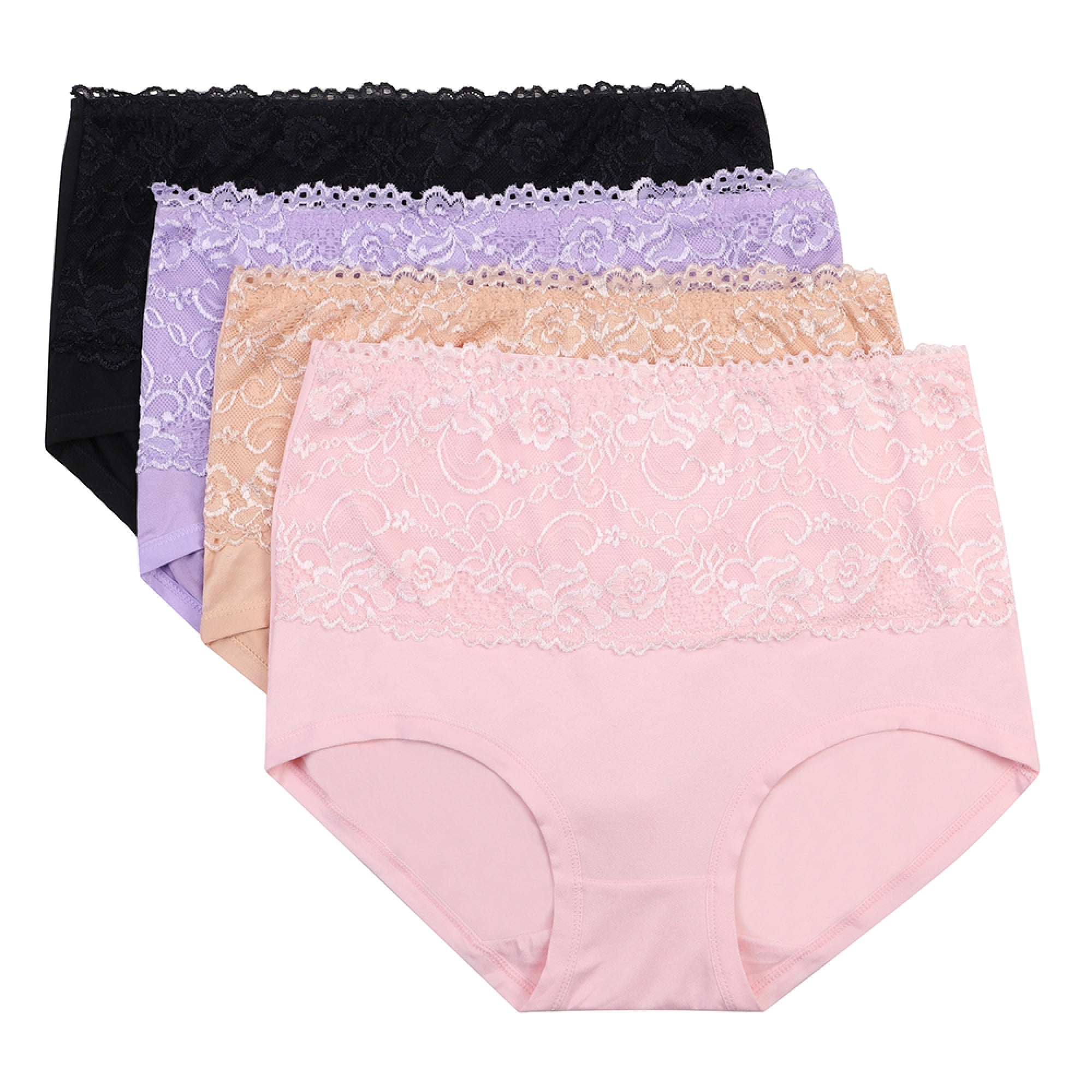 4Pcs Women Underwear Soft Solid Color Briefs Stretch High Waist Breathable  Panties with Lace 