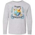 thumbnail image 3 of Inktastic Happy Hanukkah Dreidel and Laurels Long Sleeve Youth T-Shirt, 3 of 5