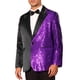 thumbnail image 4 of CHAQUETAS DE LENTEJUELAS INSPIRADORAS CHIC PARA HOMBRES, TUXEDO DE PICO EN BLOQUE DE COLOR, TRAJE BRILLANTE PARA BODA, CHAQUETA M NEGRO MORADO, 4 of 5