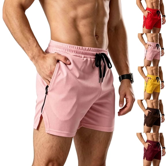 EOYWHK Mens Elastic Waist Shorts with Pockets Elastic Waist Drawstring Mens Drawstring Shorts Soft Lightweight Breathable for Gym Running Coffee, Size L