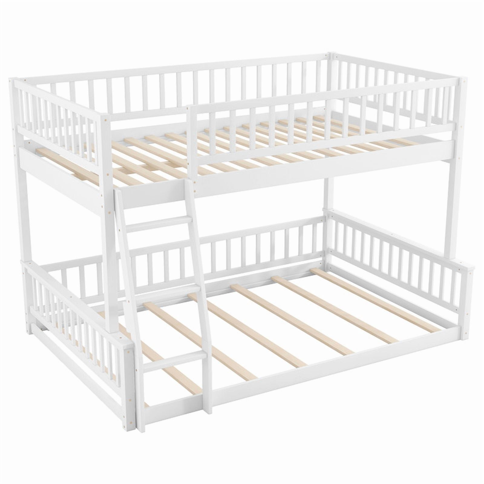 Full XL-Over-Queen Size Wooden Kids/Teens Bunk Bed with Ladder and Guardrails, Minimalist Designed Detachable Bed Frame