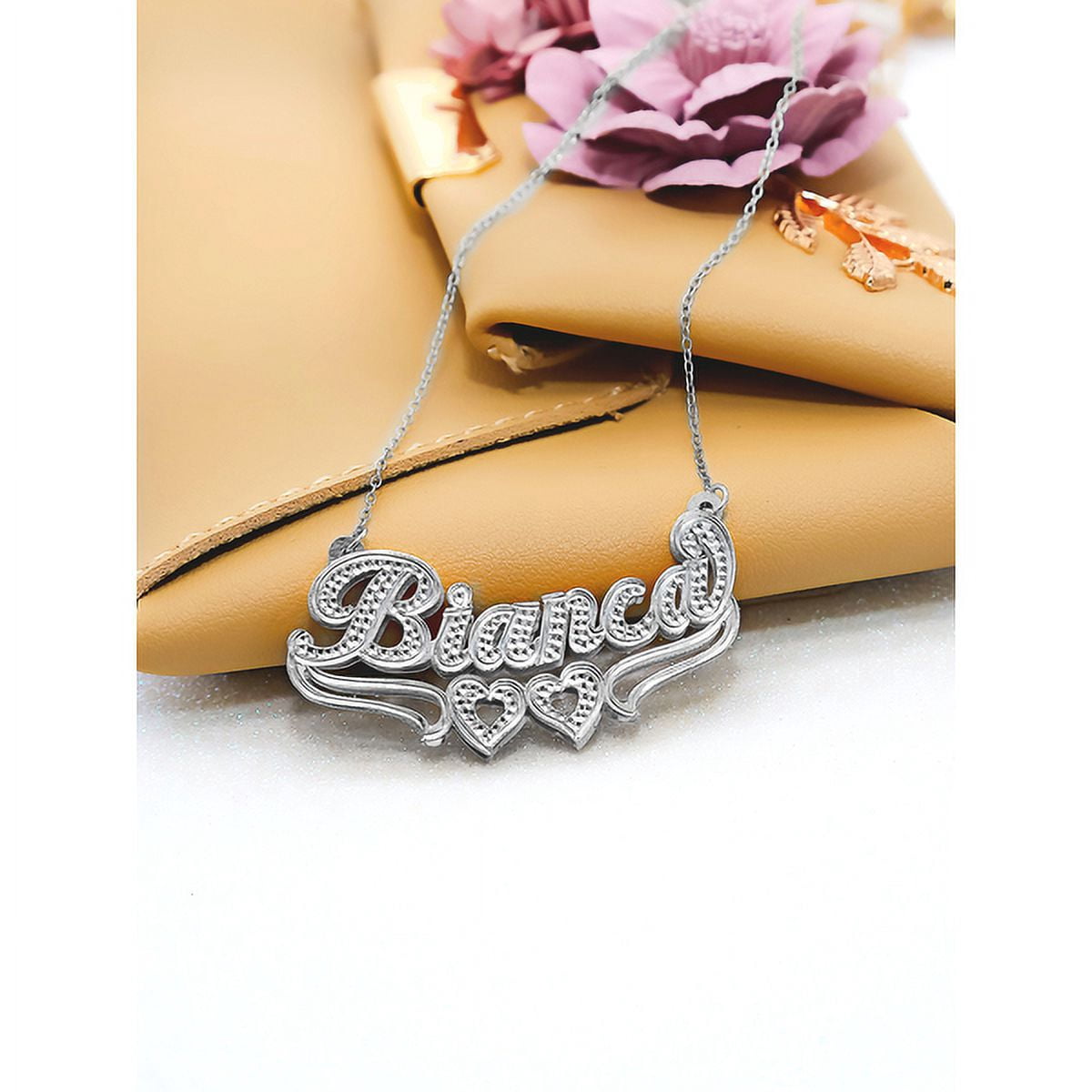 Personalized Name Necklace with Hearts and Tail