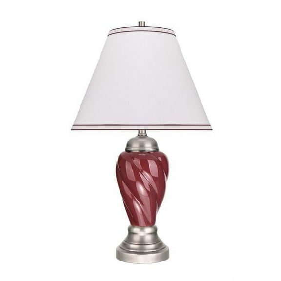 Aspen Creative 40093-4, 26" High Traditional Ceramic Table Lamp, Burgundy with Pewter Finish Base and Hardback Empire Shaped Lamp Shade in Off White, 15" Wide