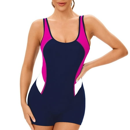 Huankd One Piece Swimsuit Women Boyleg Swimsuits for Women One Piece Tummy Control Bathing Suit Sporty Boyshorts Swimwear Red XL