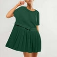 thumbnail image 3 of Zpanxa Women's Cute Pleated Mini Dress Solid Color Casual Short Sleeve Oversized Summer Dress, 3 of 8