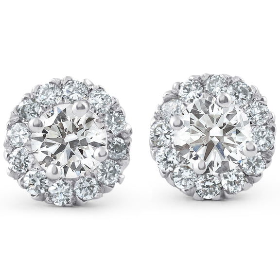 Pompeii 7/8ct Halo Diamond Studs 14k White Gold (J-K,I2-I3)