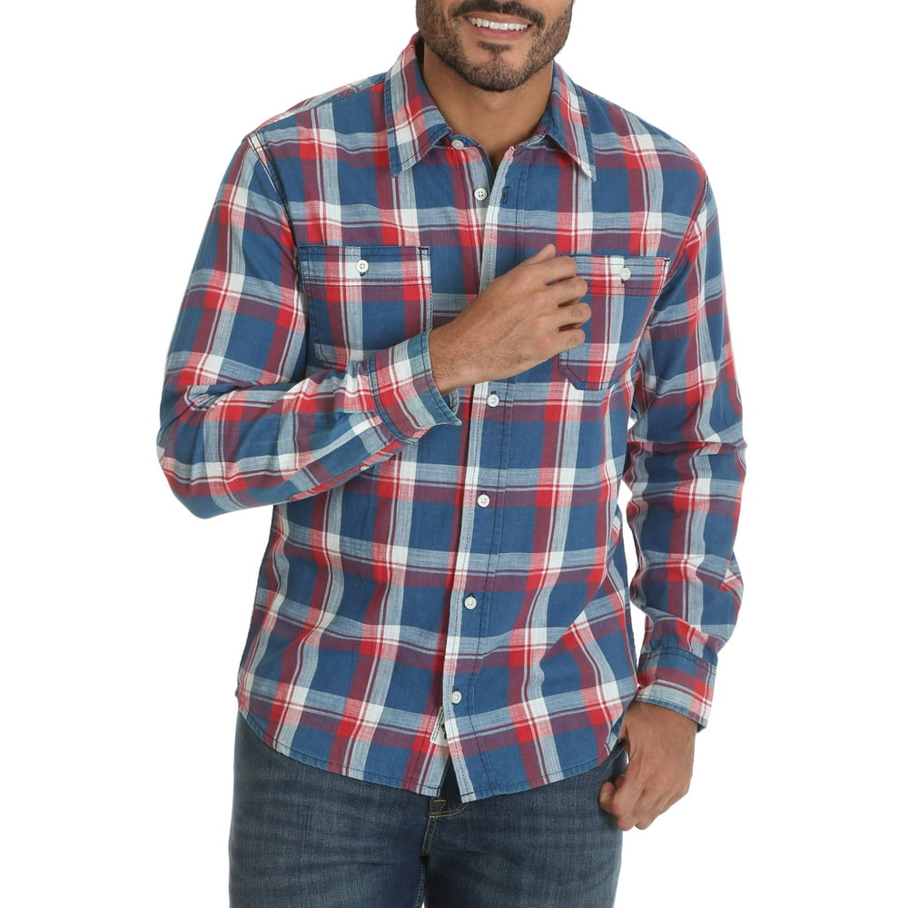 Wrangler - Wrangler Men's Premium Slim Fit Plaid Shirt - Walmart.com ...