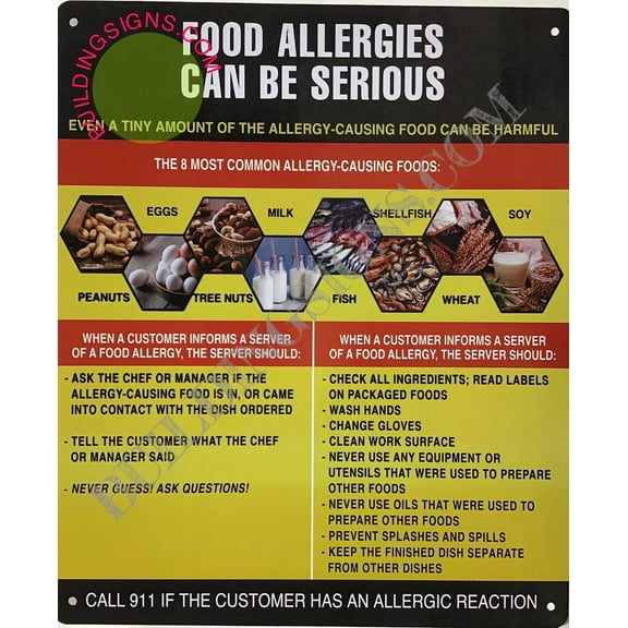 FOOD ALLERGIES SIGN NYC (10X12 ,YELLOW,ALUMINUM) -ref16822