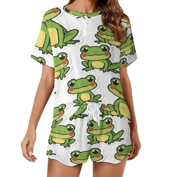 Women Pajamas Set Cartoon Frog Homewear Two-Piece Short-Sleeved Short