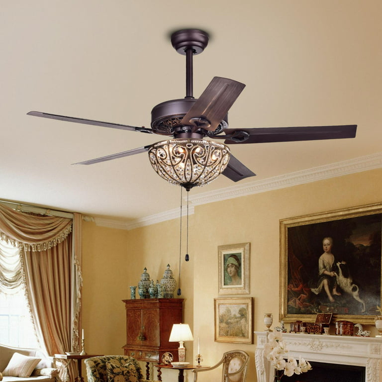 Catalina Bronze Finished 5 Blade 48 Inch Crystal Ceiling Fan Optional Remote Com