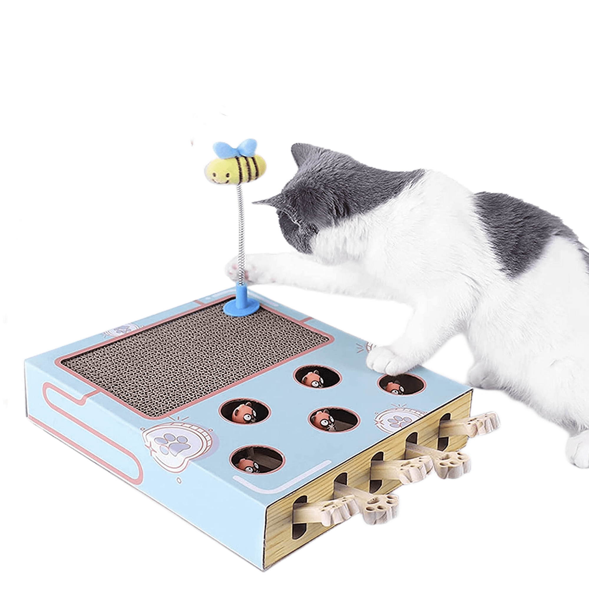 Interactive Cat Toys Enrichment Toys for Indoor Cats Whack a mole Toy with Scratch pad Spring Toys with Handle Funny Cat Stick Fun Toys for Cat Exercise Walmart