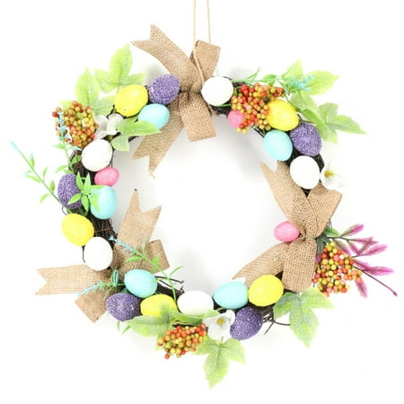30CM Home Decor Wreath Easter Party Decoration Door Creative Garland Flowers Easter Eggs Rattan Wreath Wall Craft Ornaments