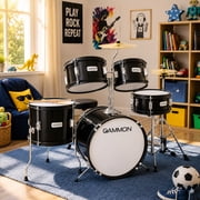 Gammon Percussion 5pc Junior Drum Set - Beginner Kit with Stool & Stands - Black