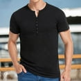 thumbnail image 3 of sunsanly V-Neck Buttons Half Placket Short Sleeve Men T-shirt Summer Solid Color Simple Tee Shirt Streetwear, 3 of 8