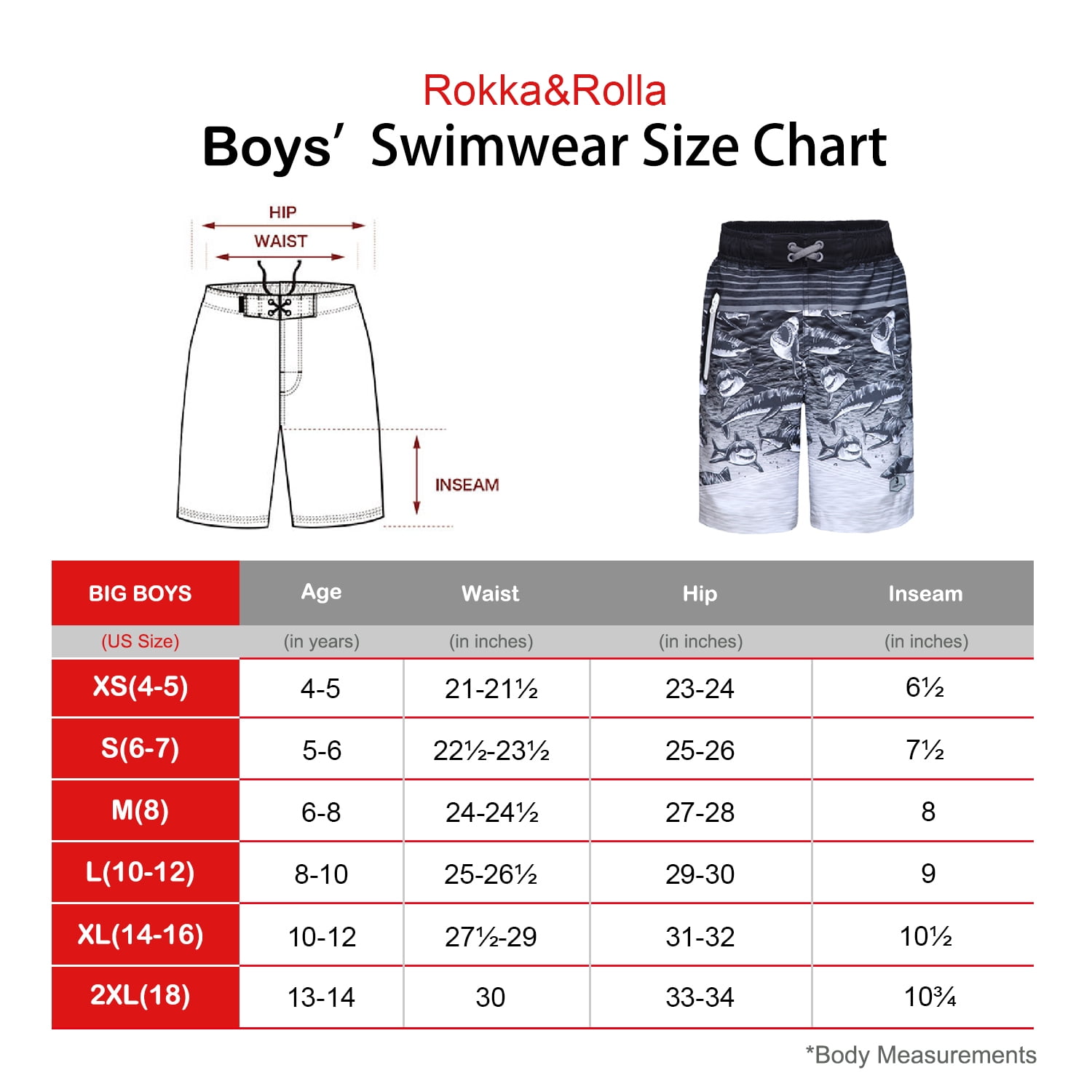 Rokka&Rolla Boys' Quick Dry Board Shorts Mesh Lined Swim Trunks, UPF 50+, Sizes 4-18