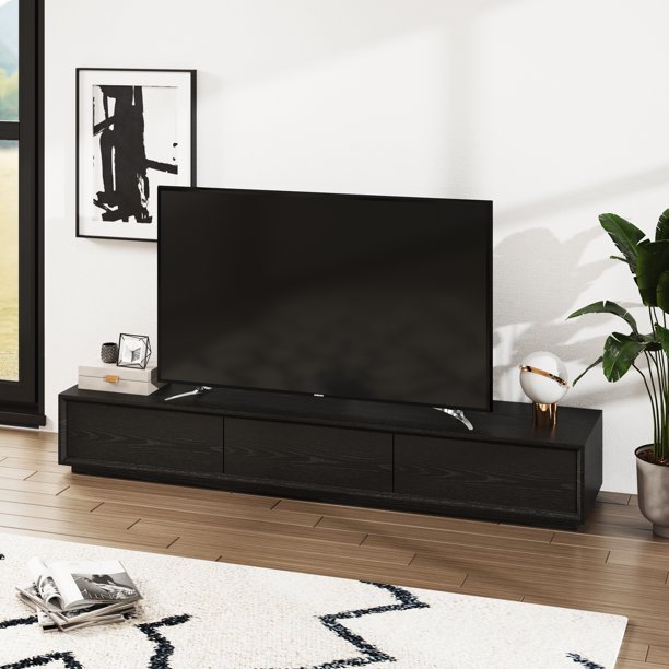 DWVO Laconic TV Console Black Entertainment Media Stand with 3Drawer Storage for Televisions up