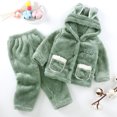 thumbnail image 2 of Trendy Fall Outfits for Girls Children's Flannel Sleepwear Set Long Pants Thickened Home Clothes Set New Casual Matching Sets Green 5T, 2 of 6