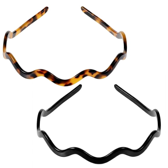 2PCS Wavy Headbands for Women,Skinny Squiggly Headbands for Women, Acetate Hairbands with Teeth Non Slip Classic Black Sunglass Head Band Tortoiseshell Hair Accessories
