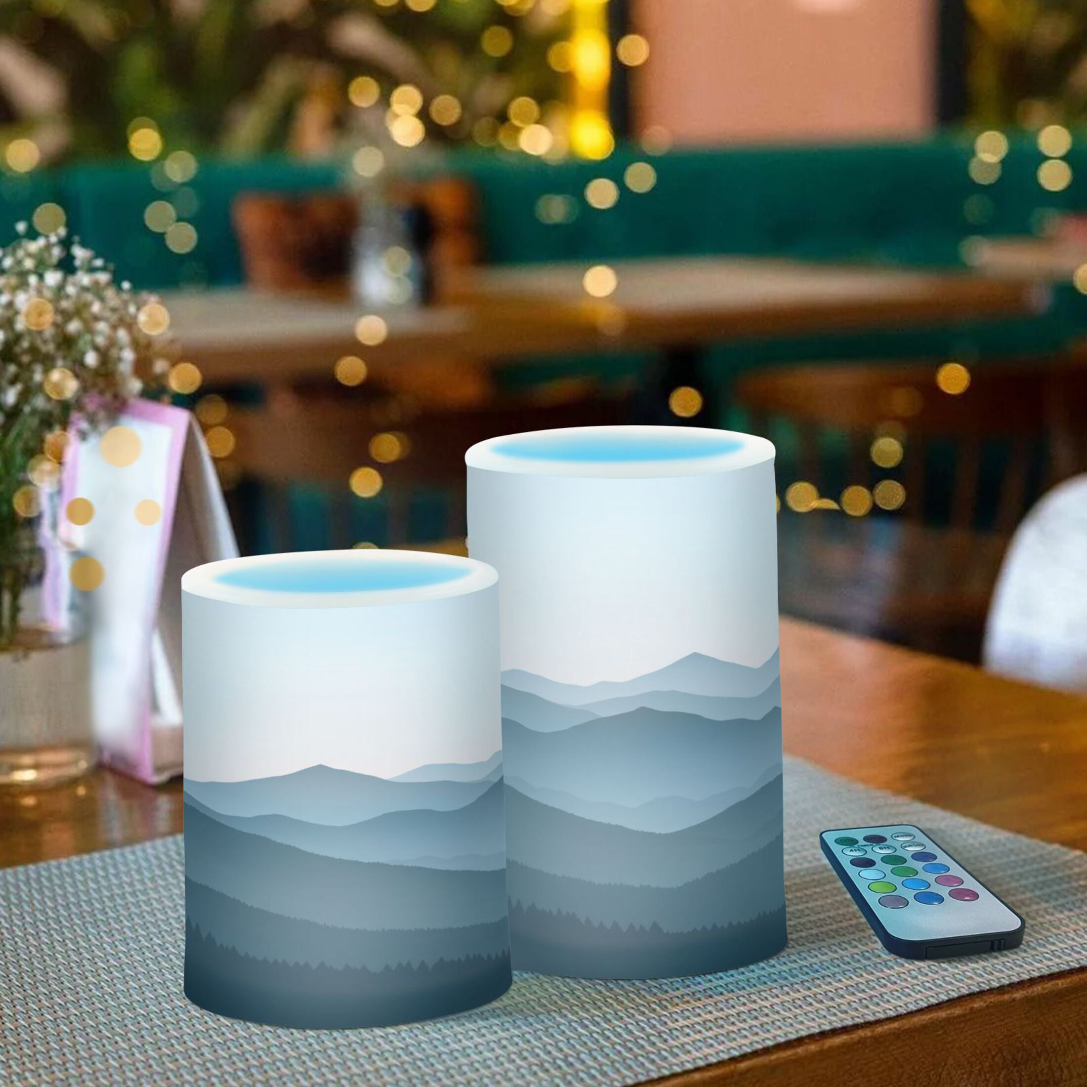 Layered Mountain Set of 2 Flameless LED Candles Remote and Timer Indoor Outdoor