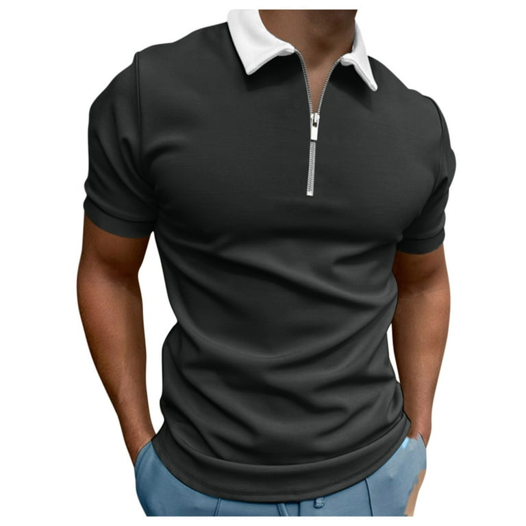 B91xZ Shirts for Men Men Casual Soild Zipper Top Shirt Turn Down