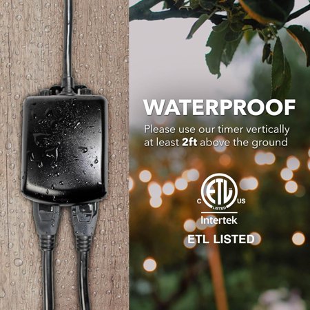 BN-LINK Compact Outdoor Mechanical Timer, 24 Hour Programmable Dual Outlet Timer - Plug in, Waterproof, Heavy Duty, For Lamps Christmas Lights - Image 8