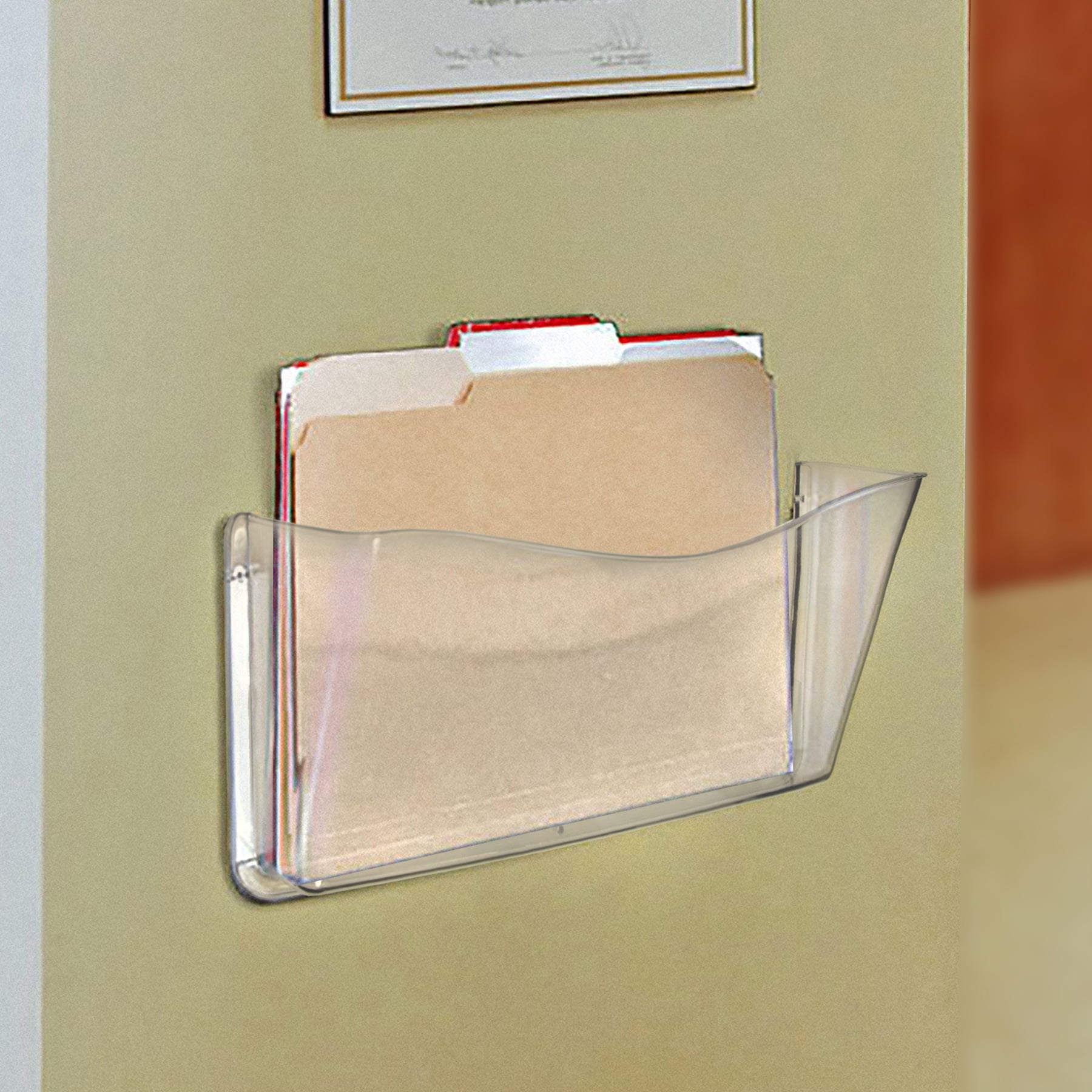Azar Displays 250035 Clear Plastic Wall Mount File Holder with Double Sided Tape, 4-Pack